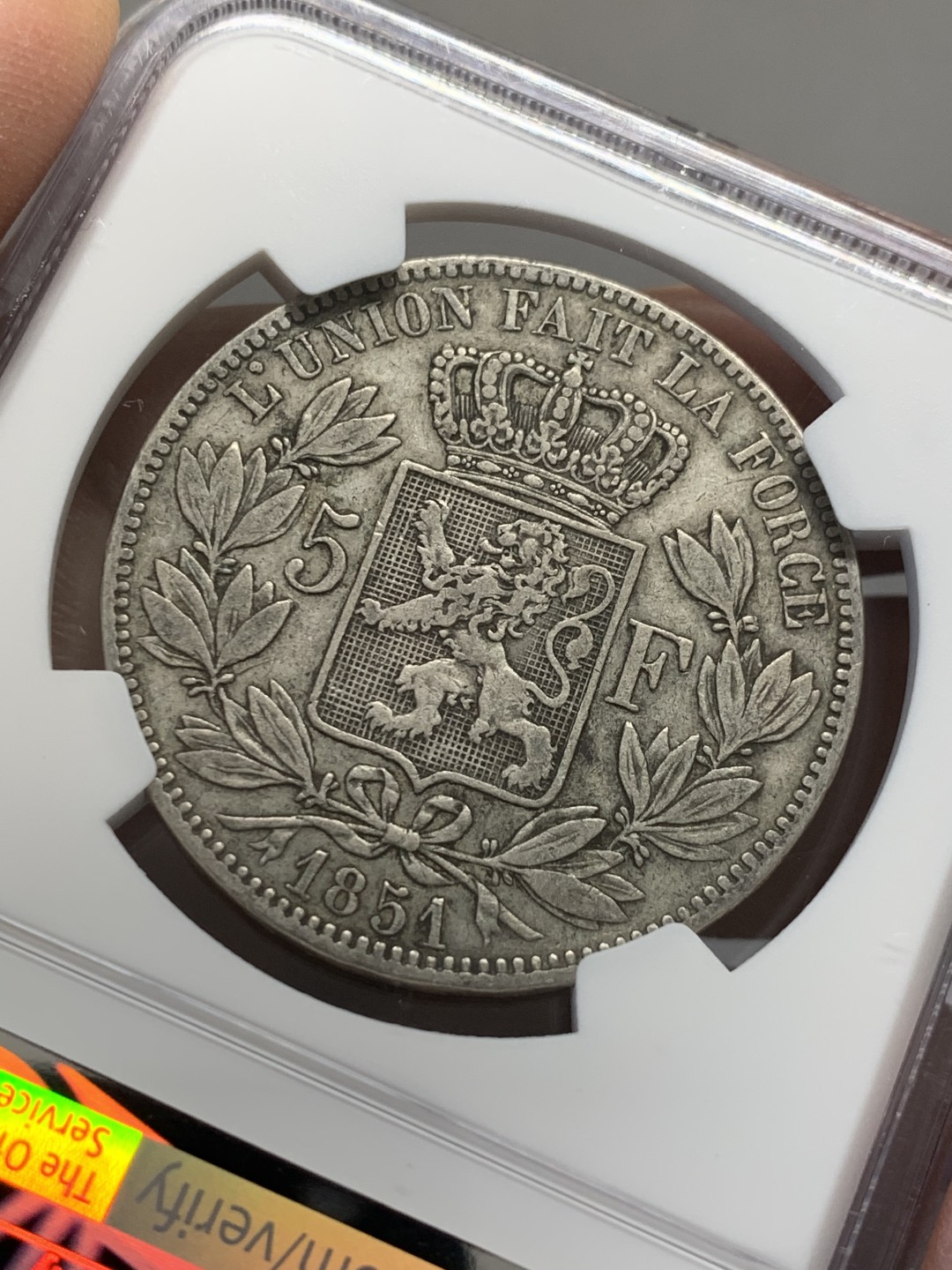 《竞宝斋》第131场-周日，周一连拍 (全场包邮) NGC-XF45 比利时1851年 利奥波德一世 5法郎大银币 原味好品