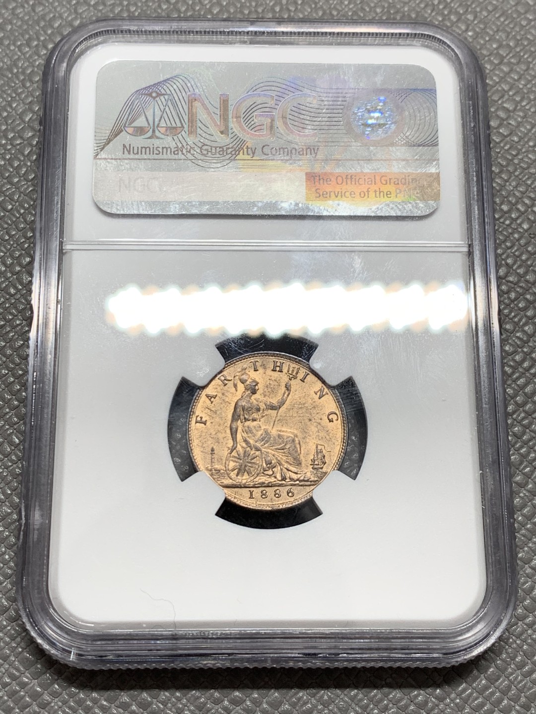 《竞宝斋》第131场-周日，周一连拍 (全场包邮) NGC MS64RB 1886年英国维多利亚1/4便士（法新）高分 原味铜币 带车轮光