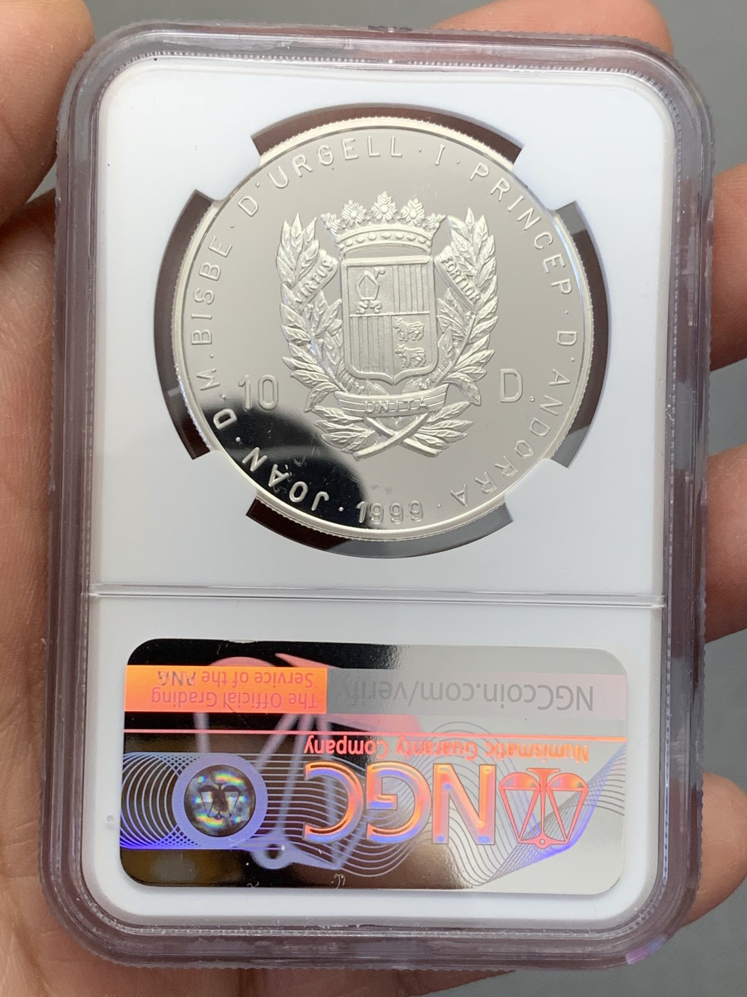 《竞宝斋》第131场-周日，周一连拍 (全场包邮) NGC-PF69 安道尔1999年 婴孩殉道 10第纳尔精制大银币 