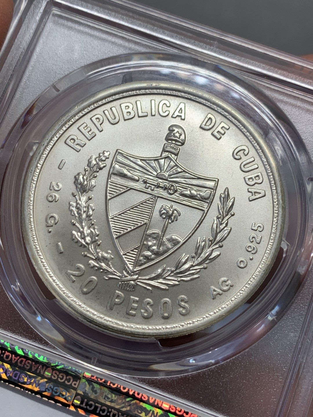 《竞宝斋》第131场-周日，周一连拍 (全场包邮) PCGS MS67 古巴1979年不结盟运动纪念20比索普制大银币，高分不易