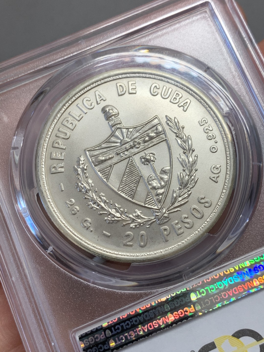 《竞宝斋》第131场-周日，周一连拍 (全场包邮) PCGS MS67 古巴1979年不结盟运动纪念20比索普制大银币，高分不易