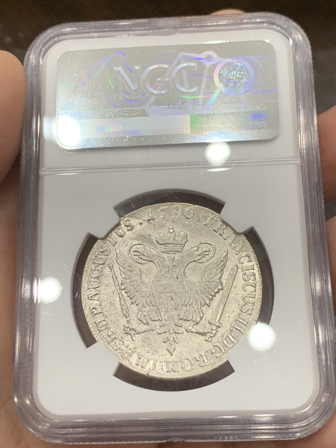 《竞宝斋》第131场-周日，周一连拍 (全场包邮) NGC-MS61 德国汉堡帝国自由市 1796年 32先令 早期双头鹰徽章 收藏级好状态