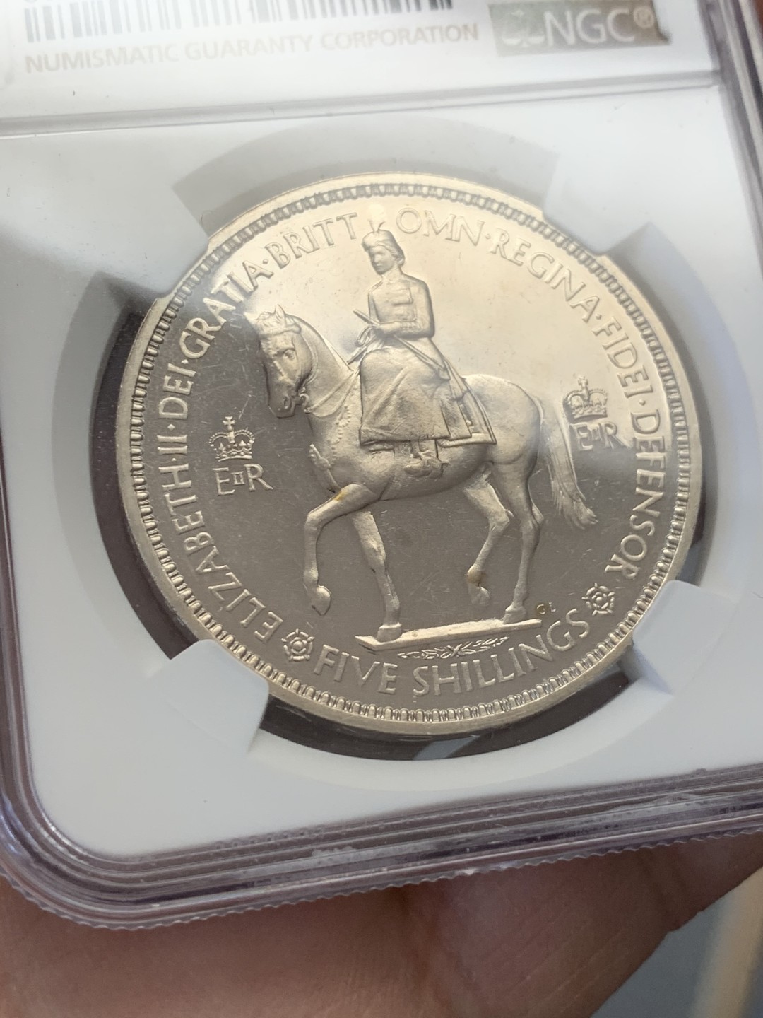 《竞宝斋》第131场-周日，周一连拍 (全场包邮) NGC PF63 1953年英国伊丽莎白二世加冕首年精制克朗，热门品种