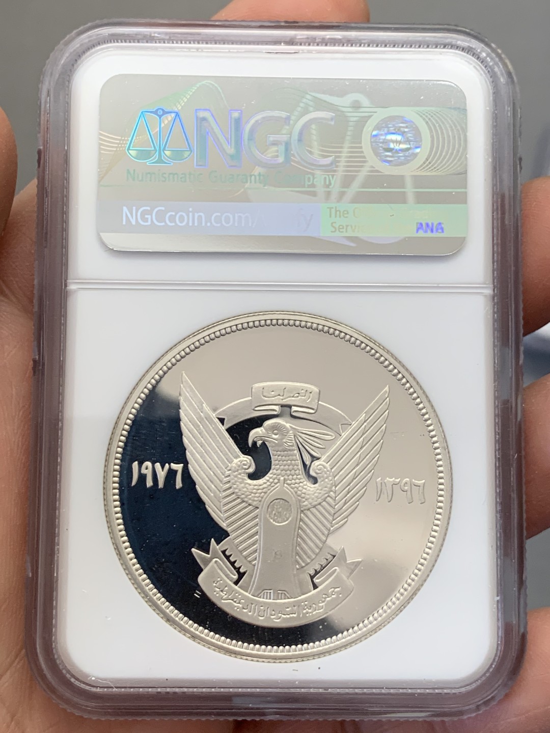 《竞宝斋》第131场-周日，周一连拍 (全场包邮) NGC-PF68 苏丹1976年 保护自然系列河马母子 5镑 精制大银币 少见品种