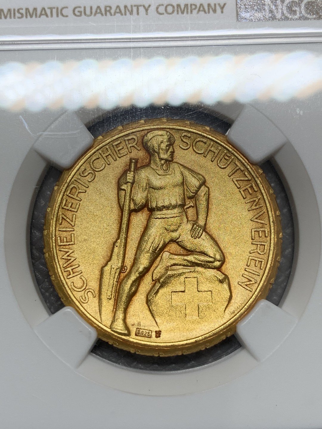 《竞宝斋》第131场-周日，周一连拍 (全场包邮) NGC MS67 1920-30年瑞士射击节镀金银章 顶级 完美品相