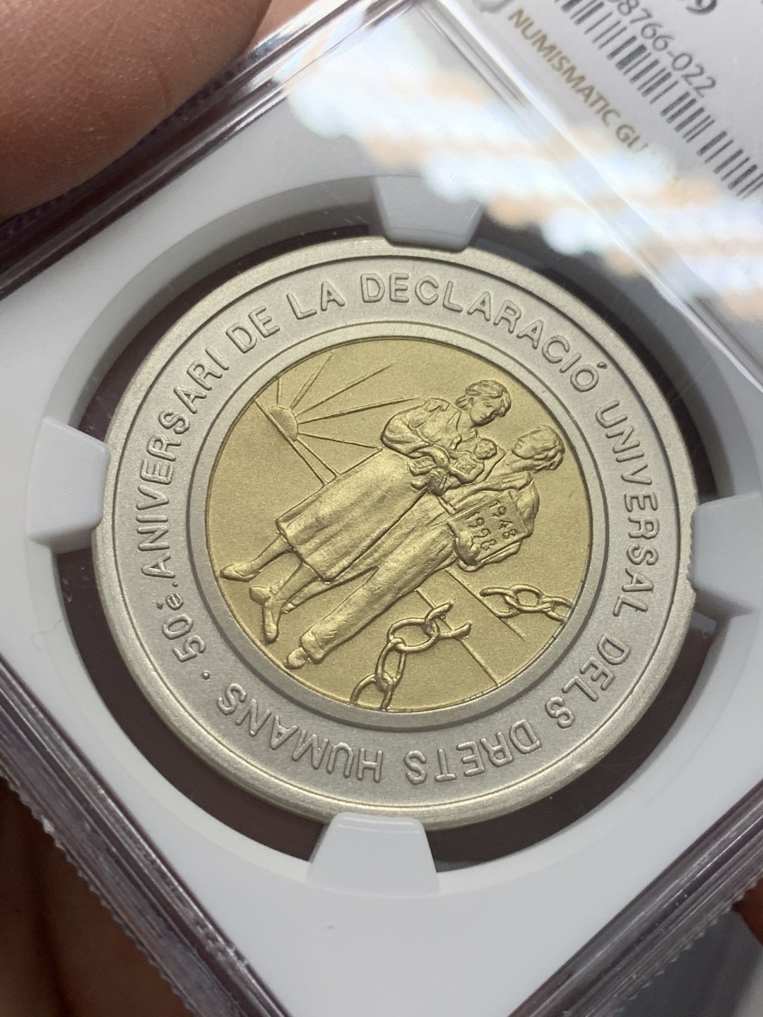 《竞宝斋》第131场-周日，周一连拍 (全场包邮) 唯一冠军分 NGC-MS69 安道尔1998年 人权宣言 20第纳尔大银币 含金1.5克 非常稀少