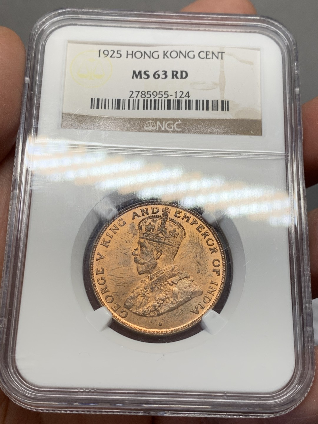 《竞宝斋》第131场-周日，周一连拍 (全场包邮) NGC-MS63RD 香港 1925 一仙 绝少红光RD 夺目刺眼