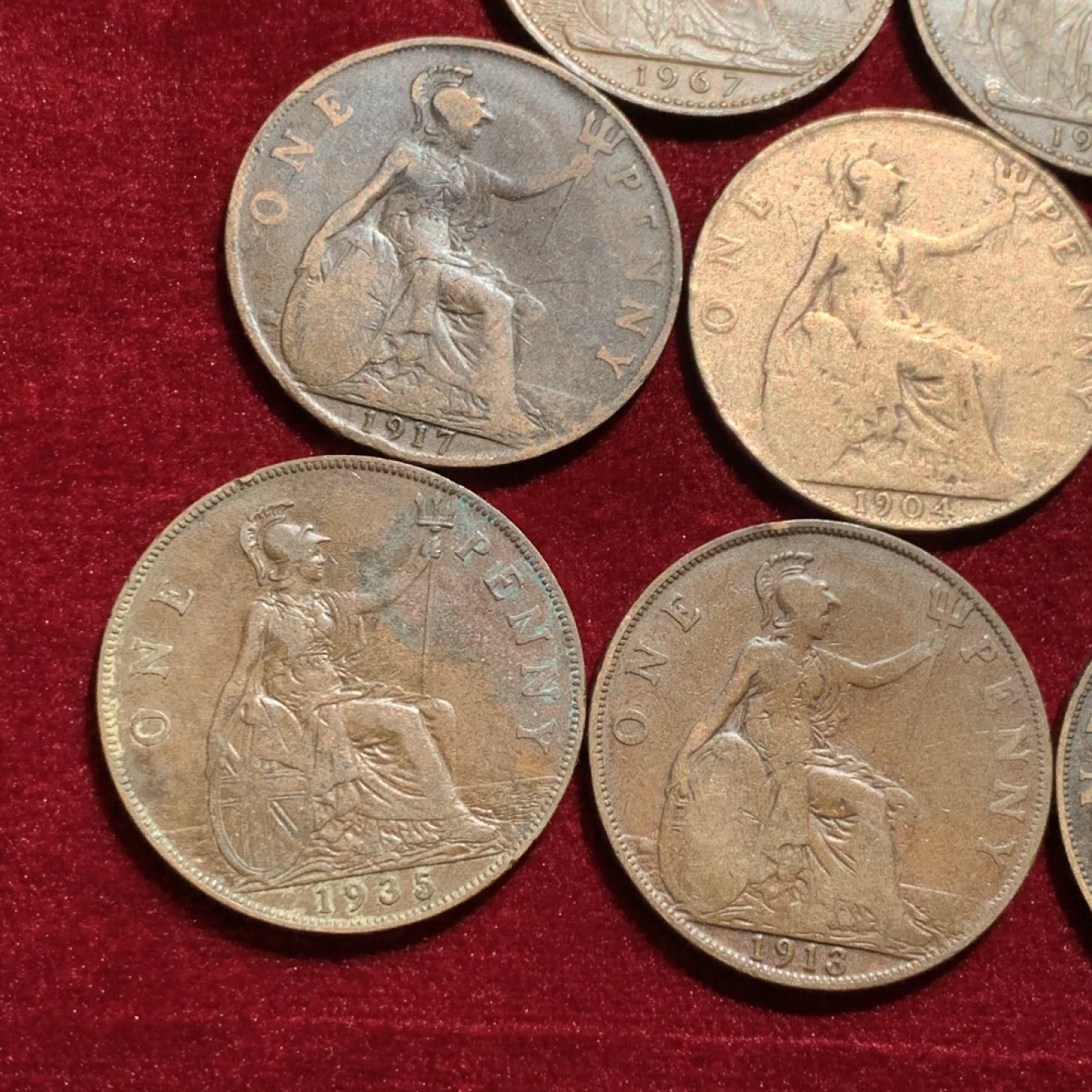 《竞宝斋》第131场-周日，周一连拍 (全场包邮) 英国 1便士大铜币 8枚一组