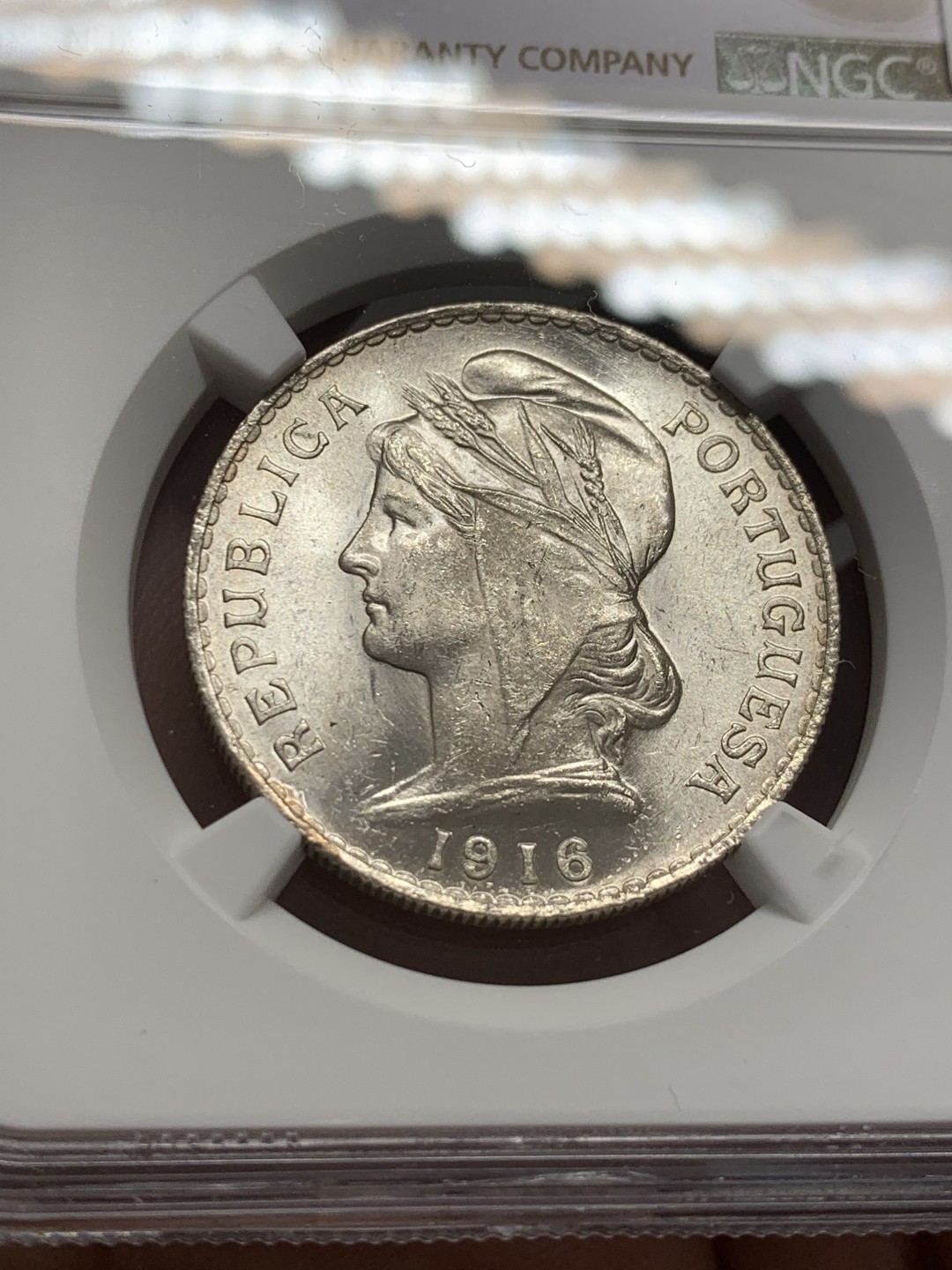 《竞宝斋》第131场-周日，周一连拍 (全场包邮) NGC-MS61 葡萄牙1916年 自由女神50分银币 原光好品