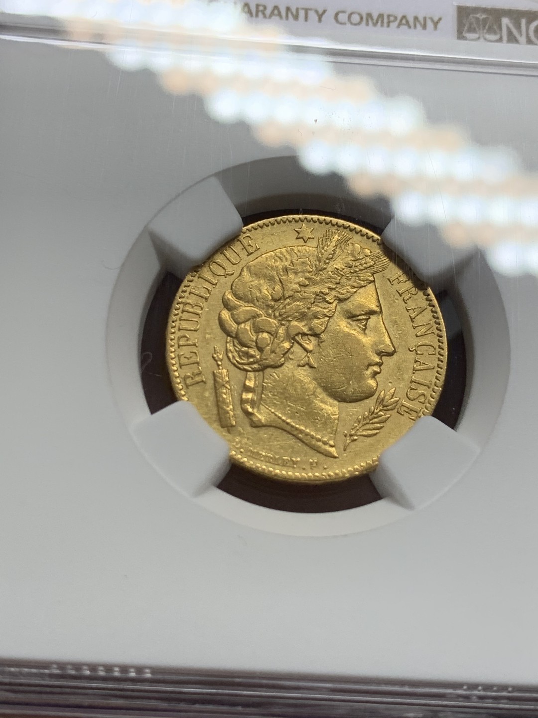 《竞宝斋》第131场-周日，周一连拍 (全场包邮) NGC-AU55 法国1850年 谷物女神 20法郎金币 少见品种