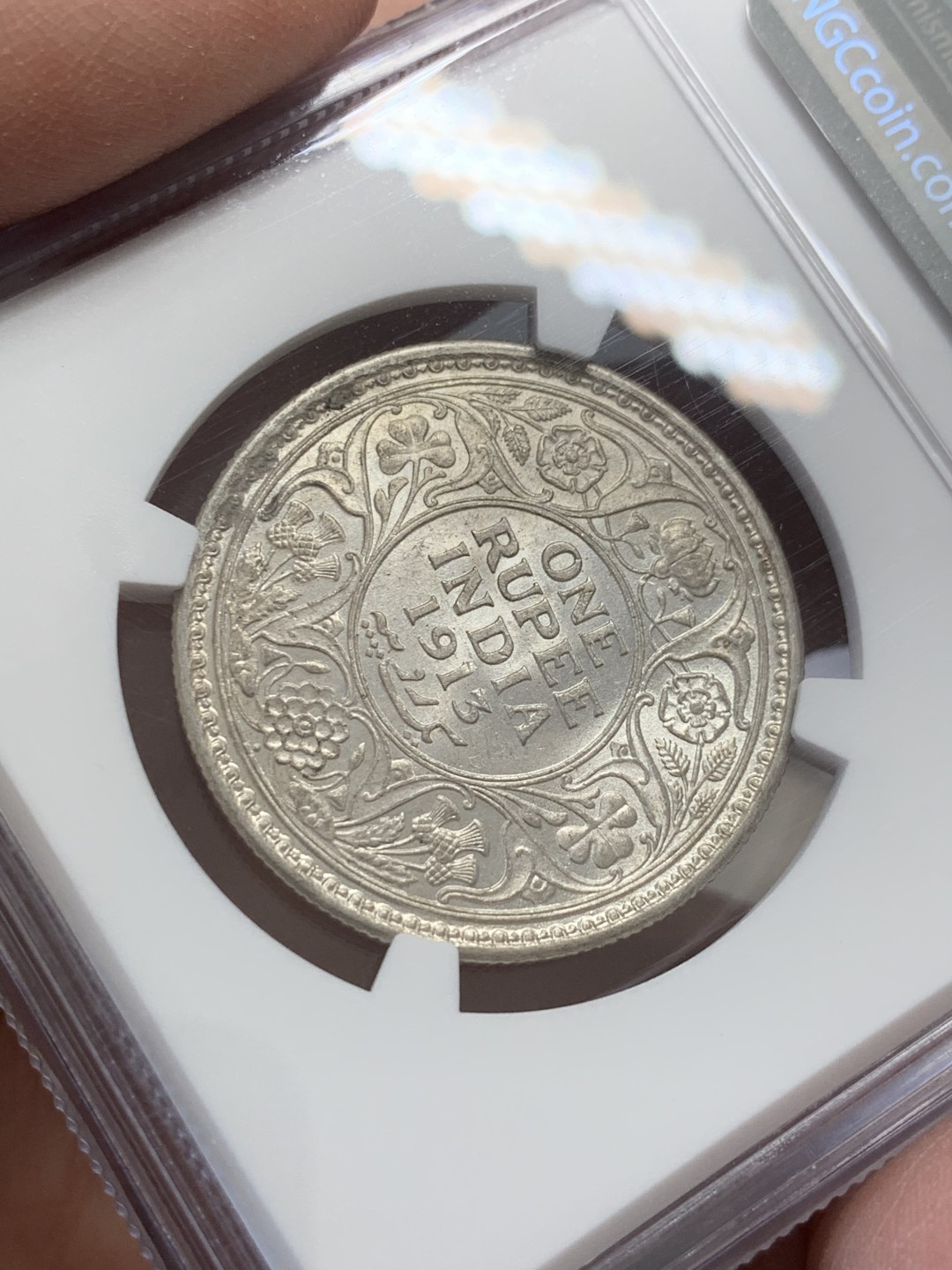 《竞宝斋》第131场-周日，周一连拍 (全场包邮) NGC-MS62印度1913年乔五1卢比 银币