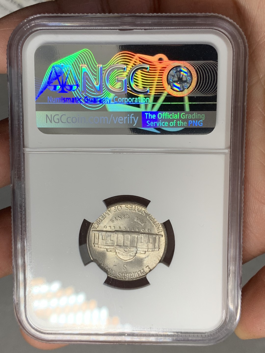 《竞宝斋》第131场-周日，周一连拍 (全场包邮) NGC-MS64 美国 1945年 杰弗逊战时5美分（含银版，仅1942-1945战时版含银）