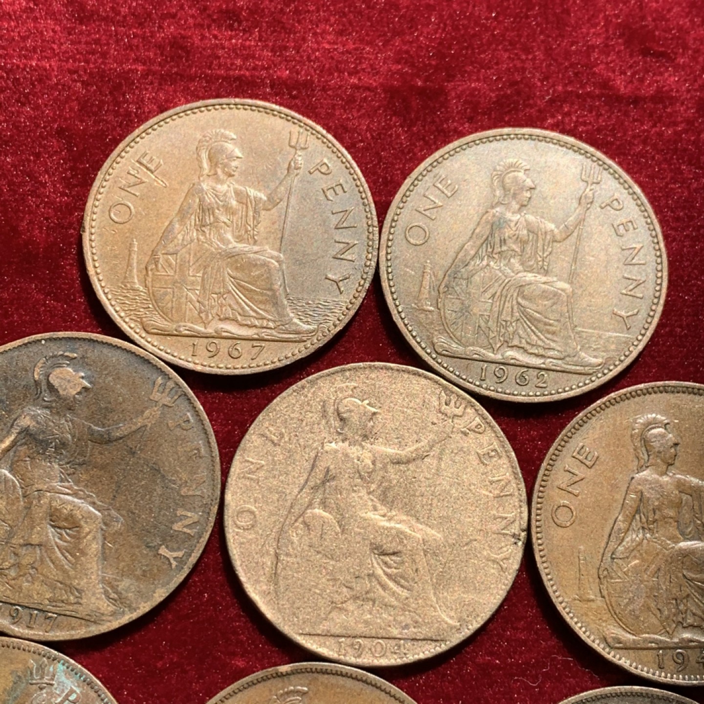 《竞宝斋》第131场-周日，周一连拍 (全场包邮) 英国 1便士大铜币 8枚一组