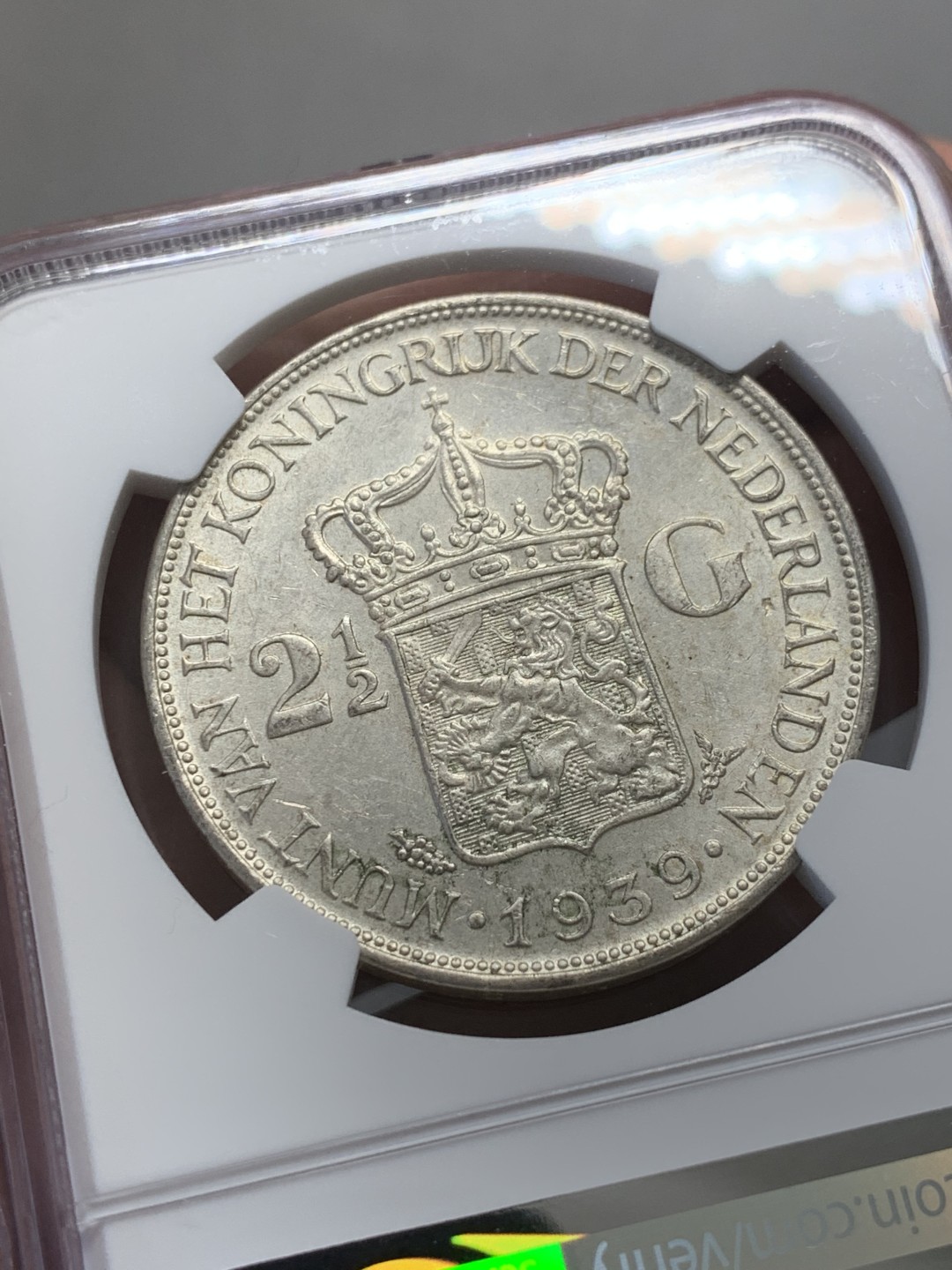 《竞宝斋》第131场-周日，周一连拍 (全场包邮) NGC-MS62 荷兰1939年 威廉米娜女王2.5盾 大银币