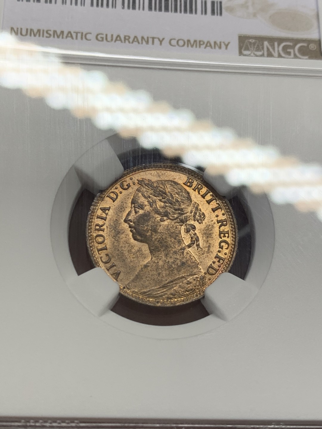 《竞宝斋》第131场-周日，周一连拍 (全场包邮) NGC MS64RB 1886年英国维多利亚1/4便士（法新）高分 原味铜币 带车轮光