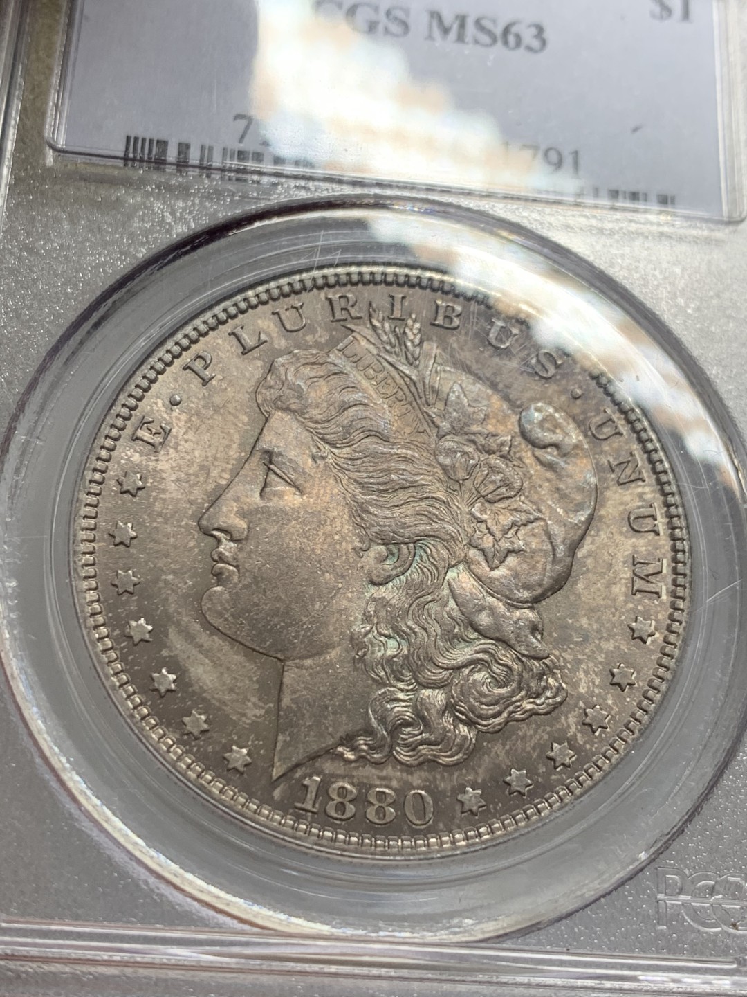《竞宝斋》第131场-周日，周一连拍 (全场包邮) PCGS-MS63 美国1880年 摩根银币 光度好 包浆也好