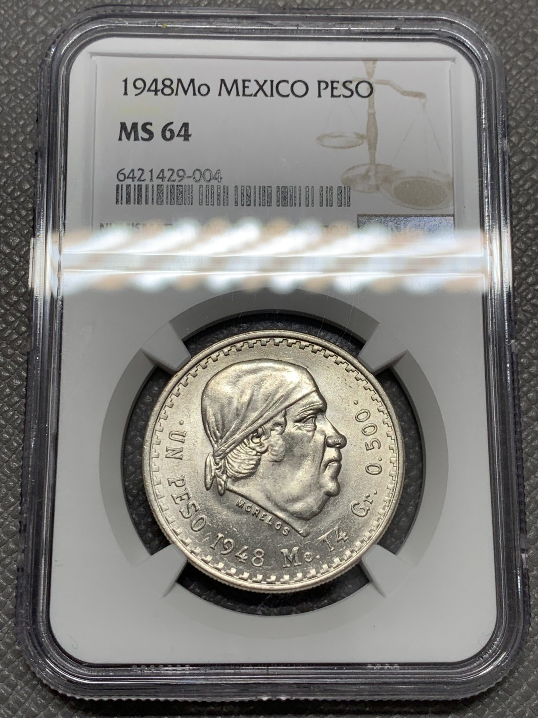 《竞宝斋》第131场-周日，周一连拍 (全场包邮) NGC MS64 墨西哥1948年1比索银币