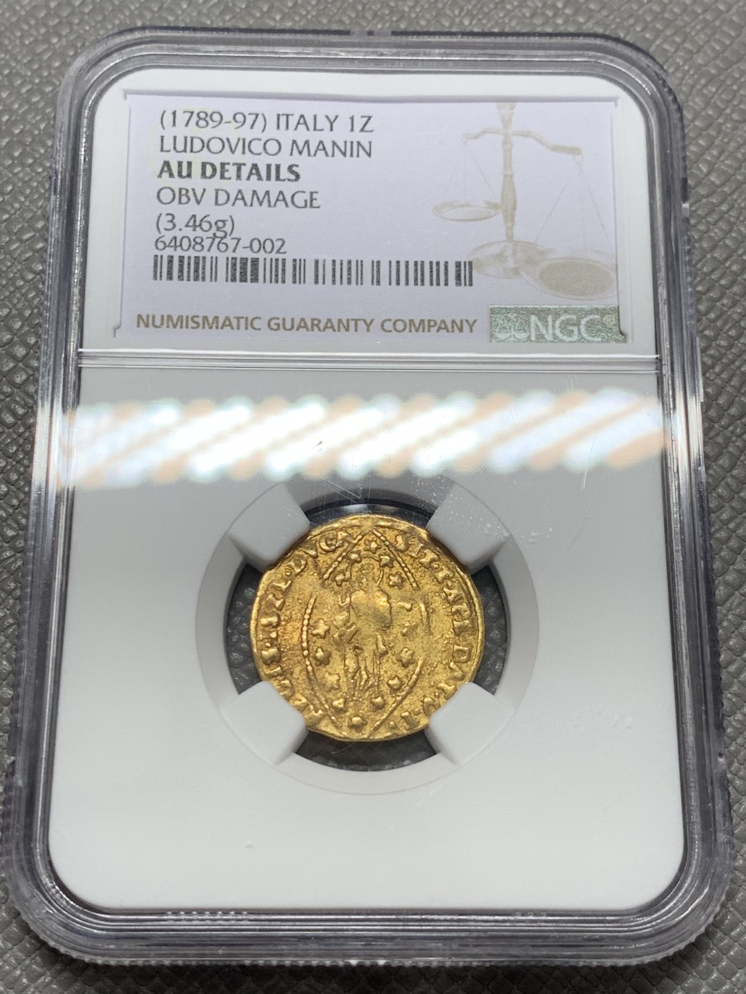 《竞宝斋》第131场-周日，周一连拍 (全场包邮) NGC-AU 意大利威尼斯 1789年 1杜卡特金币 非常稀少