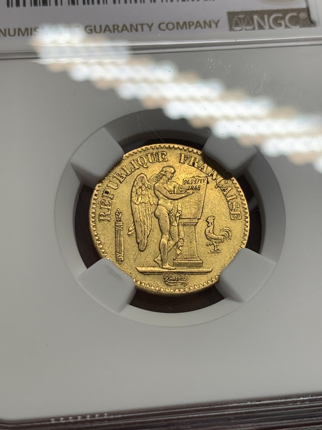 《竞宝斋》第131场-周日，周一连拍 (全场包邮) NGC-AU55 法国1849年 天使圣经 20法郎金币 早期年份 非常少见