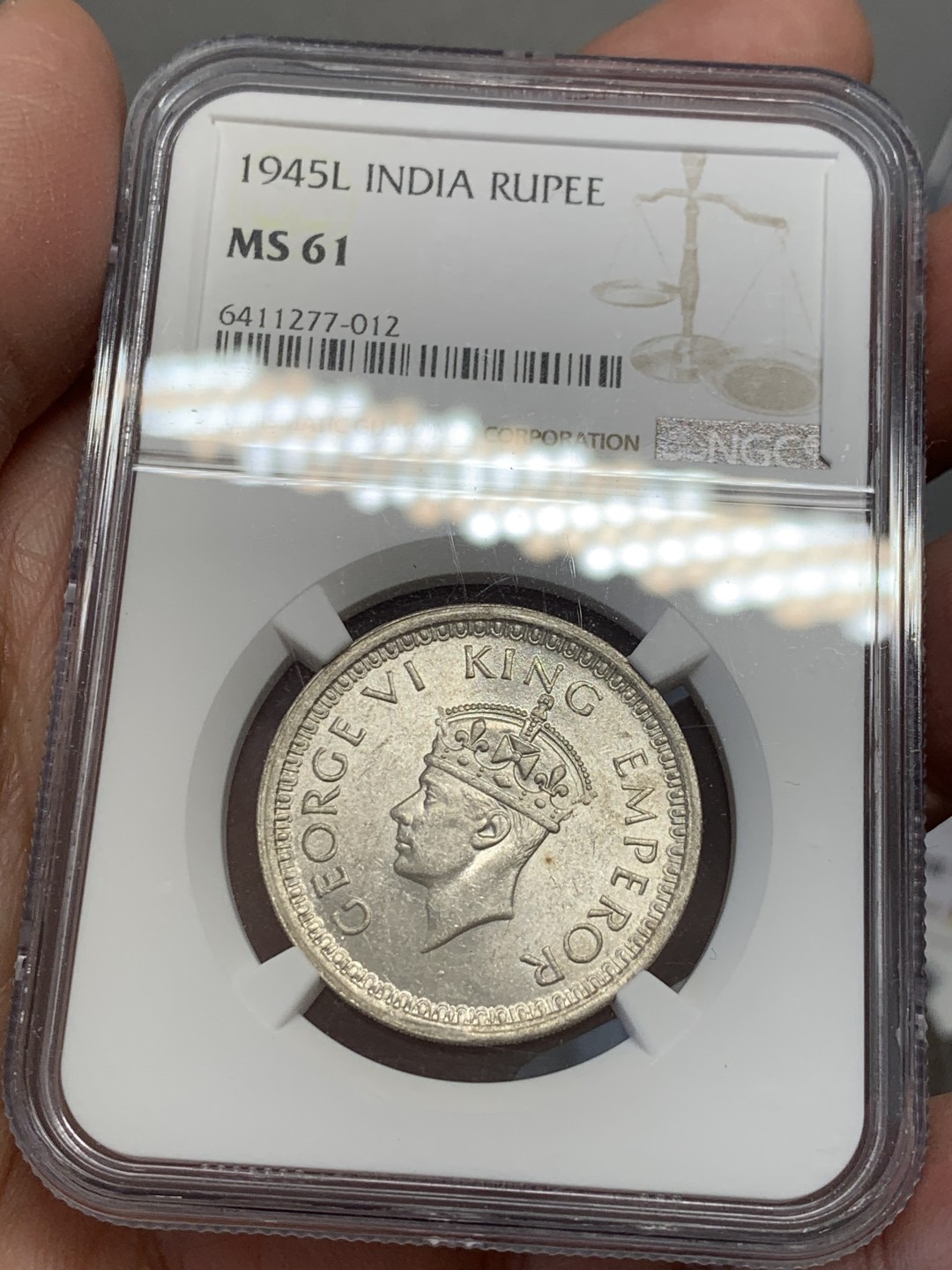 《竞宝斋》第131场-周日，周一连拍 (全场包邮) NGC-MS61 印度 1945年1卢比 银币 乔五 批量送评回来 南亚币潜力巨大