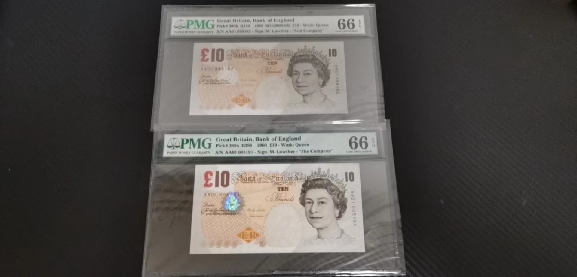 收藏联盟Quantum Auction 第229期拍卖 已更新 英国2000年版10英镑 PMG66-67 abcde5各版本 a和b版为AA01首发冠