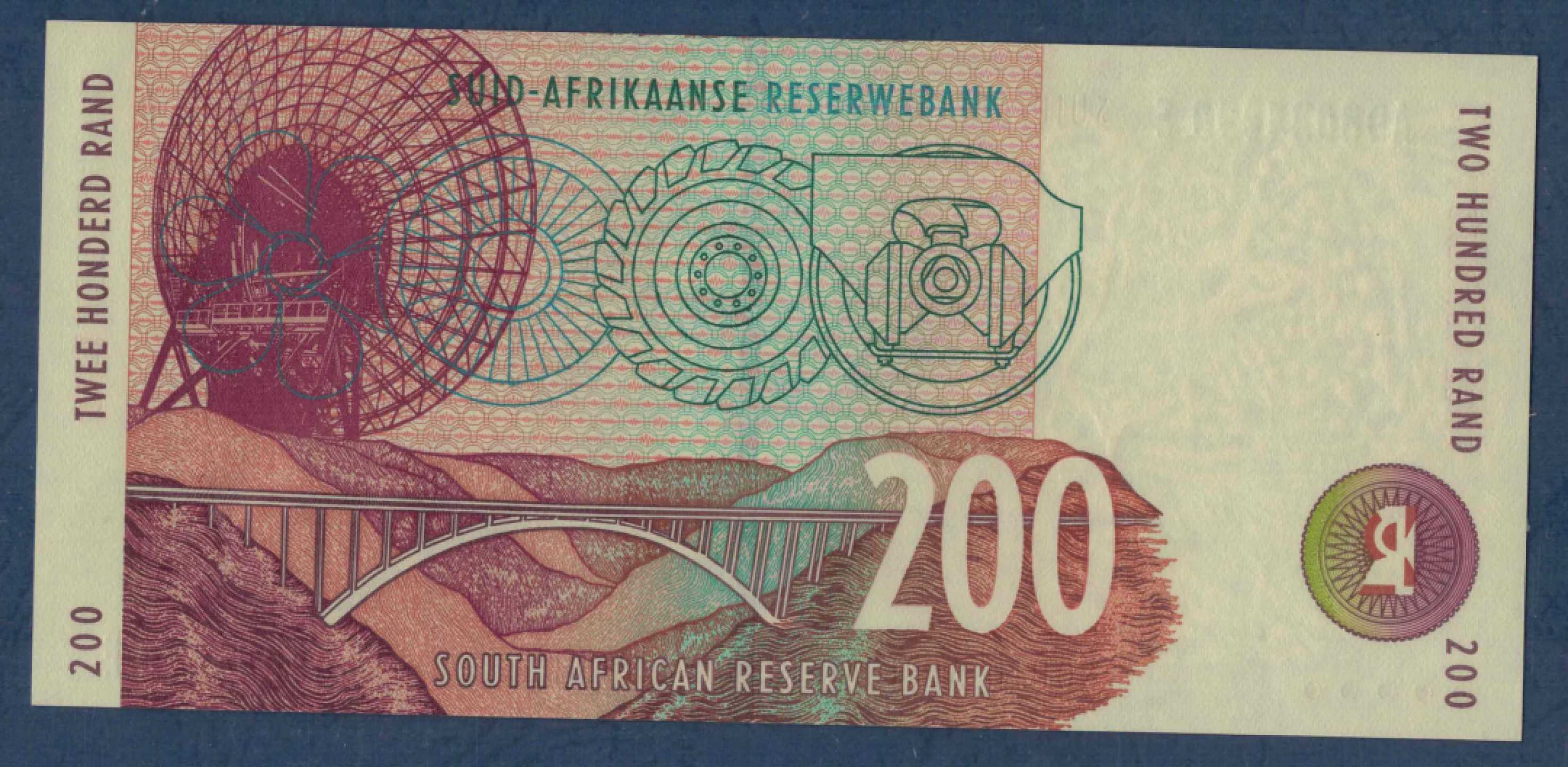 南非200兰特 1999年 签名8 克劳斯P-127b 非洲纸币 实物如图 UNC 