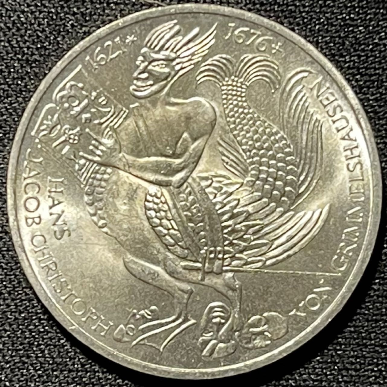 紫瑗钱币——第251期拍卖 联邦德国 1976年 D厂 格里姆·肖森逝世300周年 5马克 11.2克 0.625银 UNC