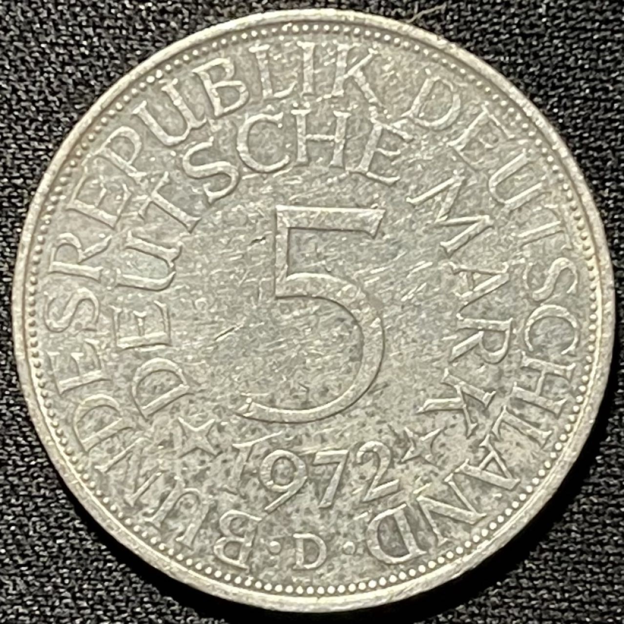 紫瑗钱币——第251期拍卖 联邦德国 1972年 D厂 流通 5马克 11.2 0.625银