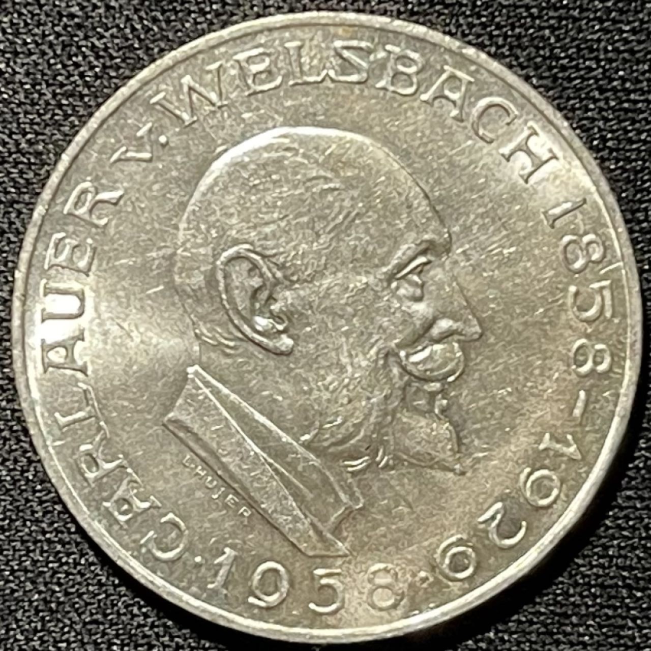 紫瑗钱币——第251期拍卖 奥地利 1958年 化学家奥尔诞辰100周年 25先令 13克 0.8银 UNC