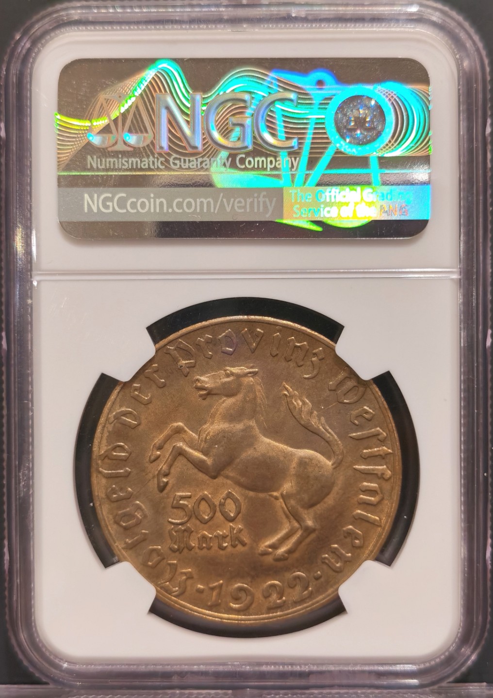 兔年首拍——博洋堂世界钱币拍卖第014期（全场包邮） NGC UNCD 德国德紧时期1922年威斯特伐利亚马币500马克黄铜币