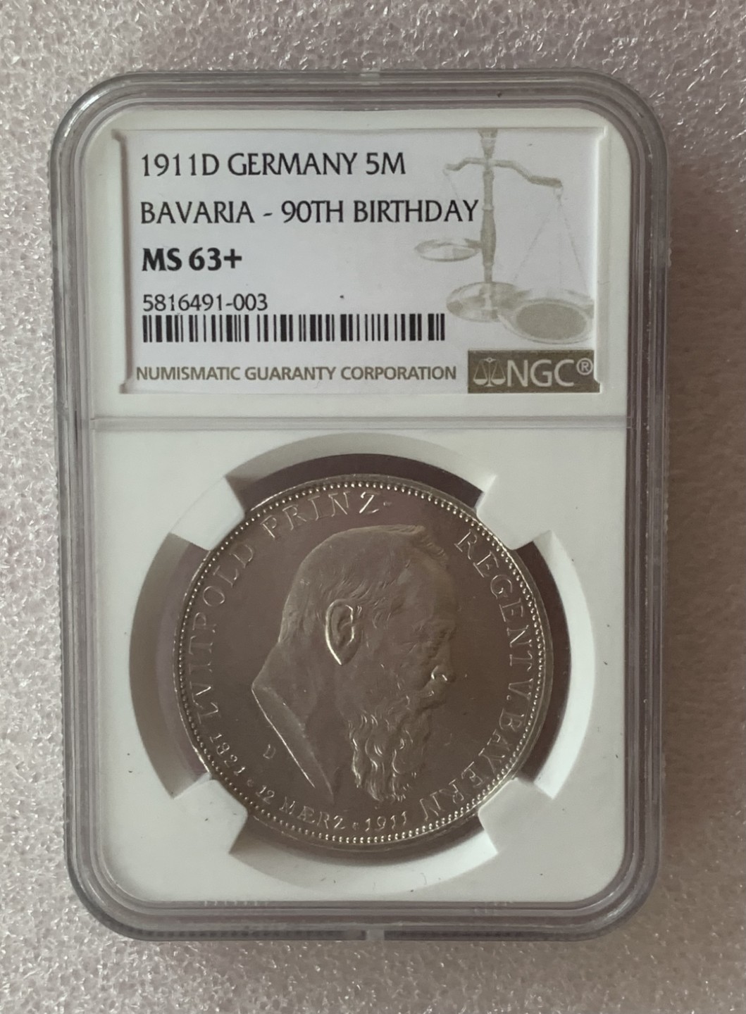 瓶子🏺第77期拍卖会 德国巴伐利亚1911年5马克银币利奥波德MS63+