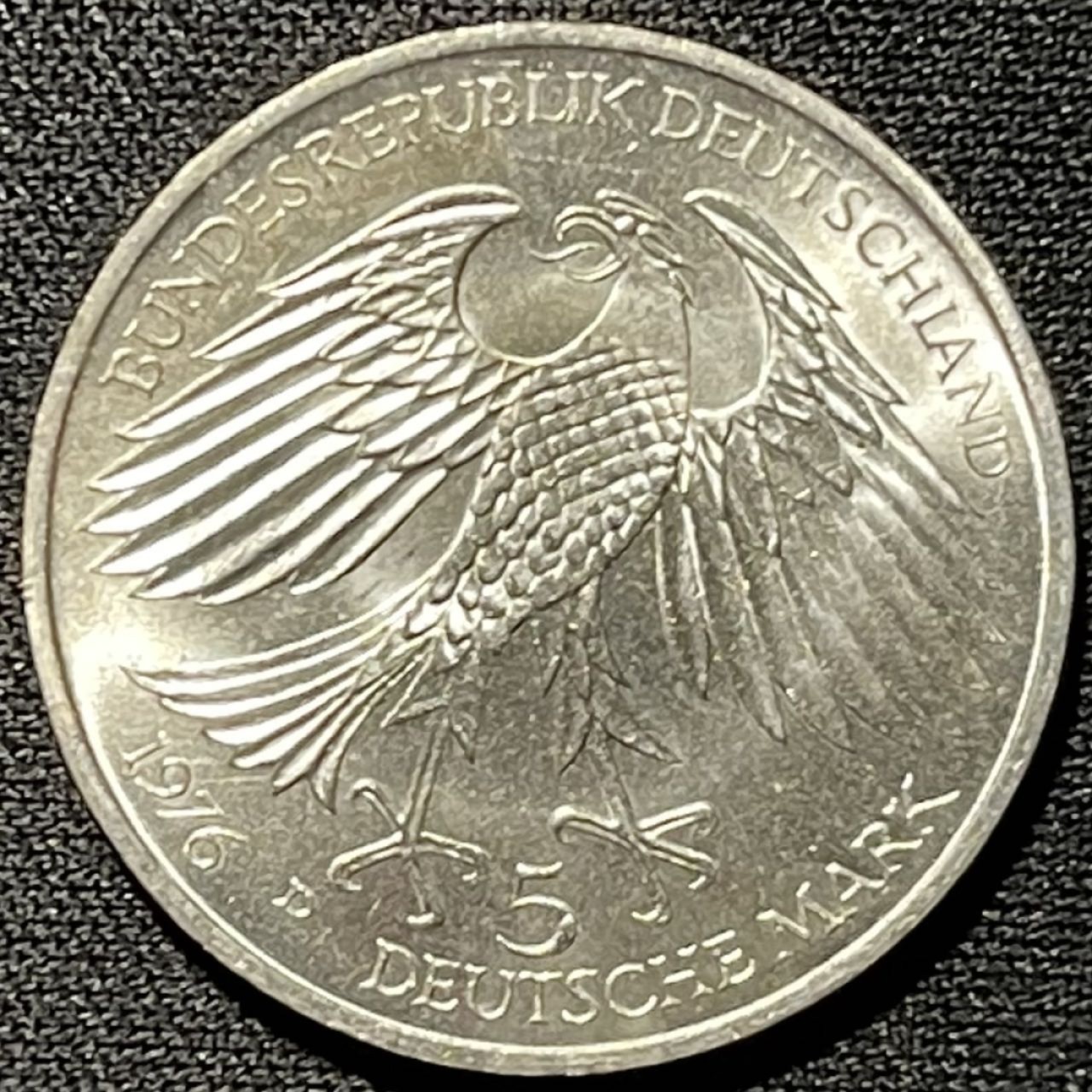 紫瑗钱币——第251期拍卖 联邦德国 1976年 D厂 格里姆·肖森逝世300周年 5马克 11.2克 0.625银 UNC