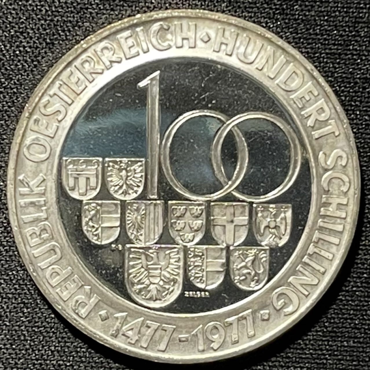 紫瑗钱币——第251期拍卖 奥地利 1977年 萨尔茨堡建市900周年 100先令 24克 0.64银 精制