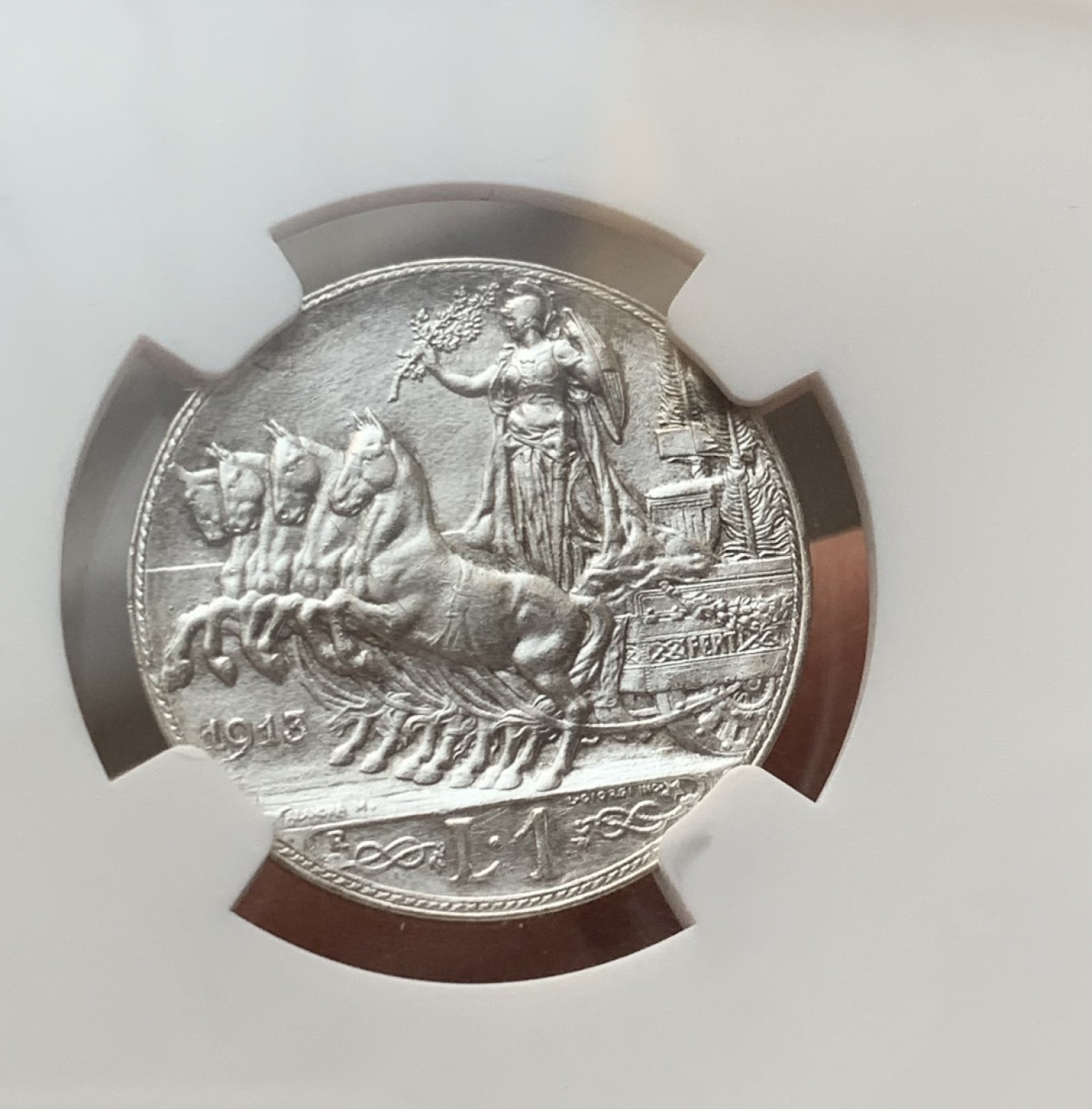 瓶子🏺第77期拍卖会 意大利1913年圈版1里拉银币MS62