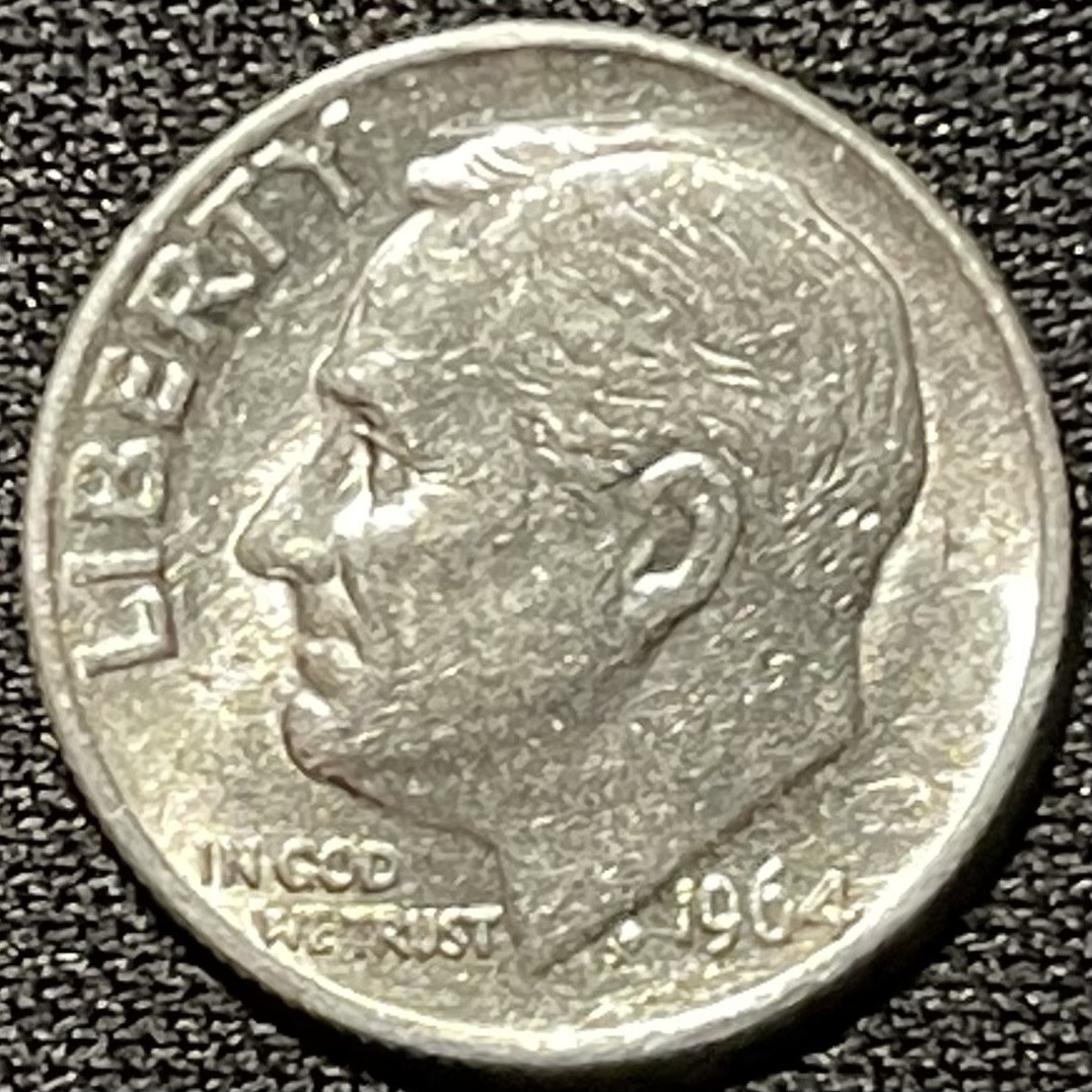 紫瑗钱币——第251期拍卖 美国 1964年 D版 罗斯福 10美分 2.5克 0.9银 UNC