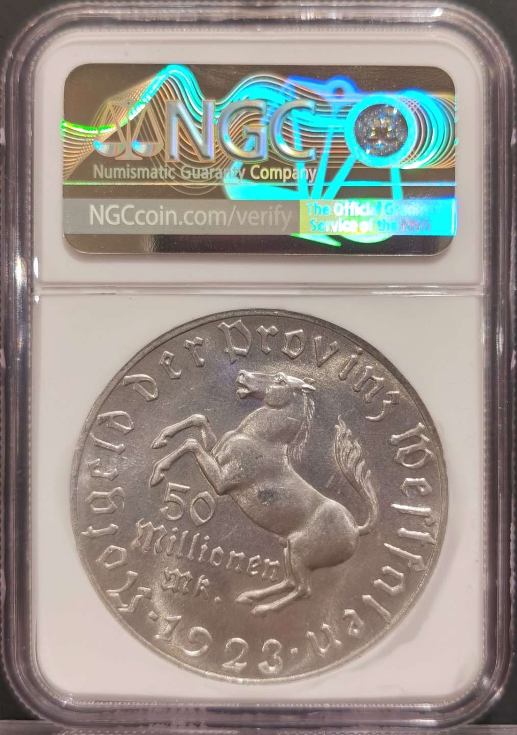 兔年首拍——博洋堂世界钱币拍卖第014期（全场包邮） NGC MS63 德国德紧时期1923年威斯特伐利亚马币5千万马克大铝币