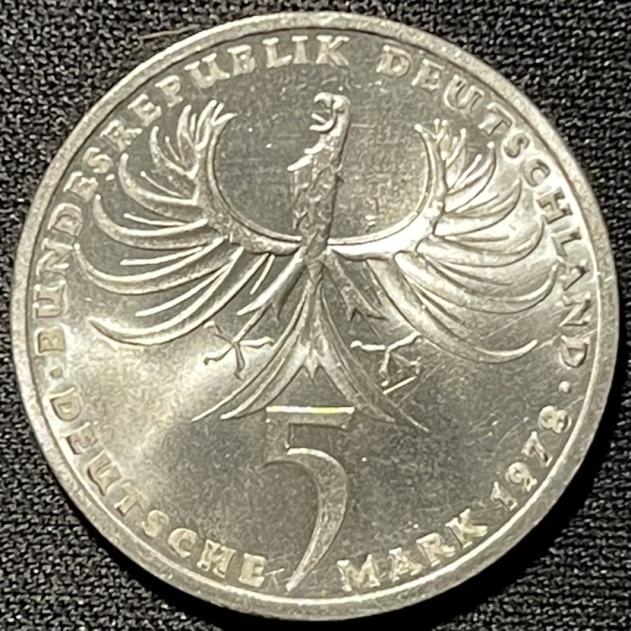 紫瑗钱币——第251期拍卖 联邦德国 1978年 F厂 诺依曼逝世225周年 5马克 11.2克 0.625银 UNC