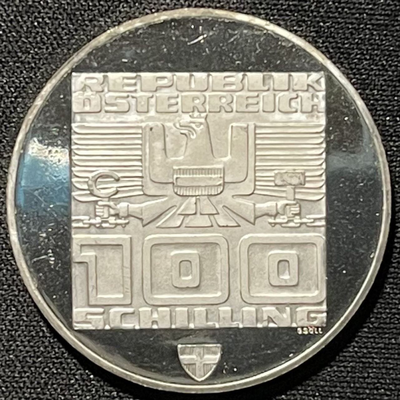紫瑗钱币——第251期拍卖 奥地利 1976年 因斯布鲁克冬奥运 会标 100先令 24克 0.64银 精制