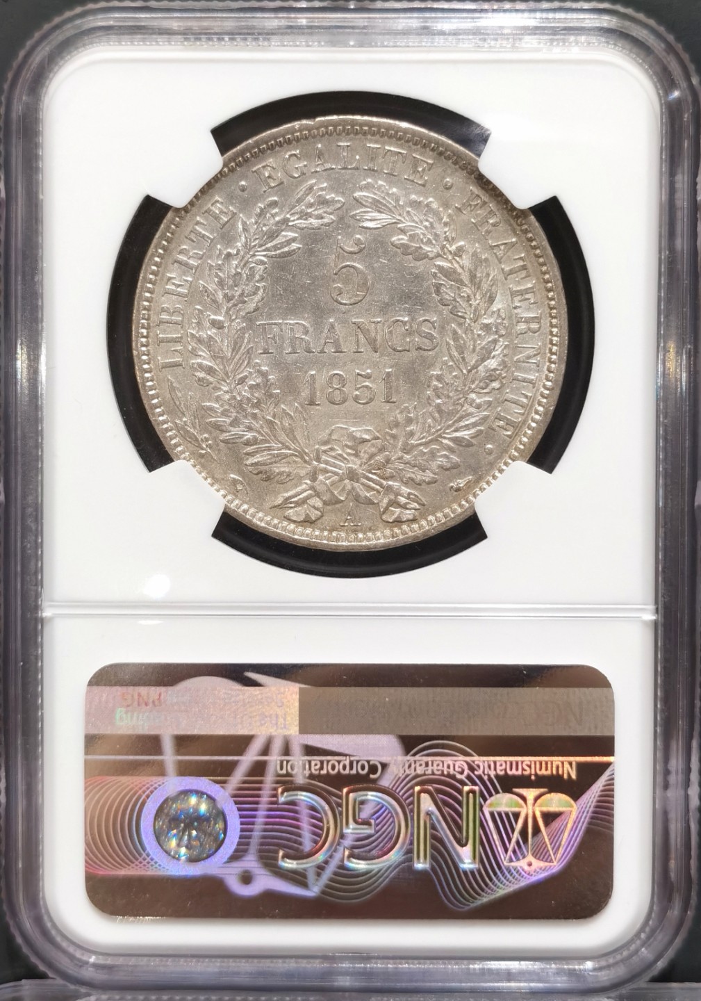 兔年首拍——博洋堂世界钱币拍卖第014期（全场包邮） NGC AU58 1851年法国谷物女神5法郎银币 薄包浆 币感优秀 低评