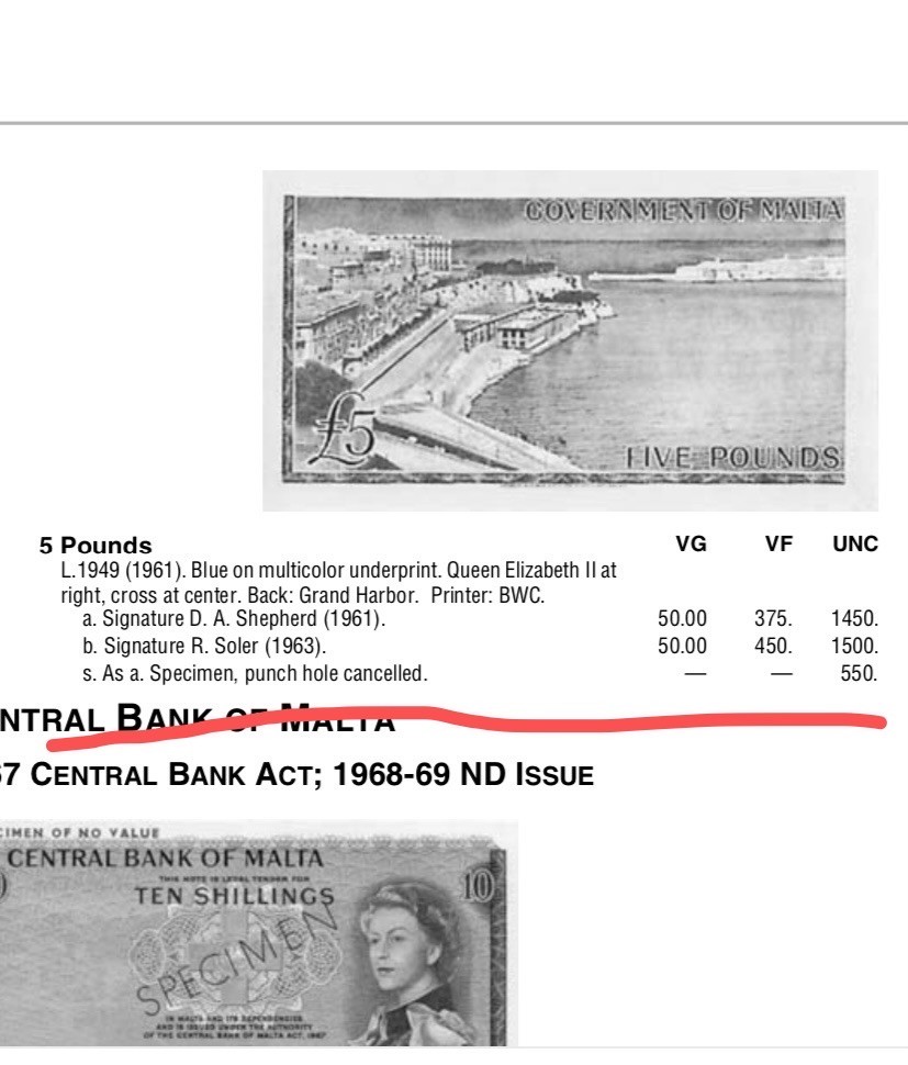 收藏联盟Quantum Auction 第228期拍卖 (已更新) 马耳他1961年5镑 PMG58 戎装女王 马耳他俯瞰 非常稀少蓝色初版