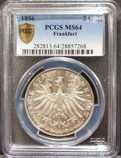 兔年首拍——博洋堂世界钱币拍卖第014期（全场包邮） - PCGS MS64 德国法兰克福1856年2盾大银币