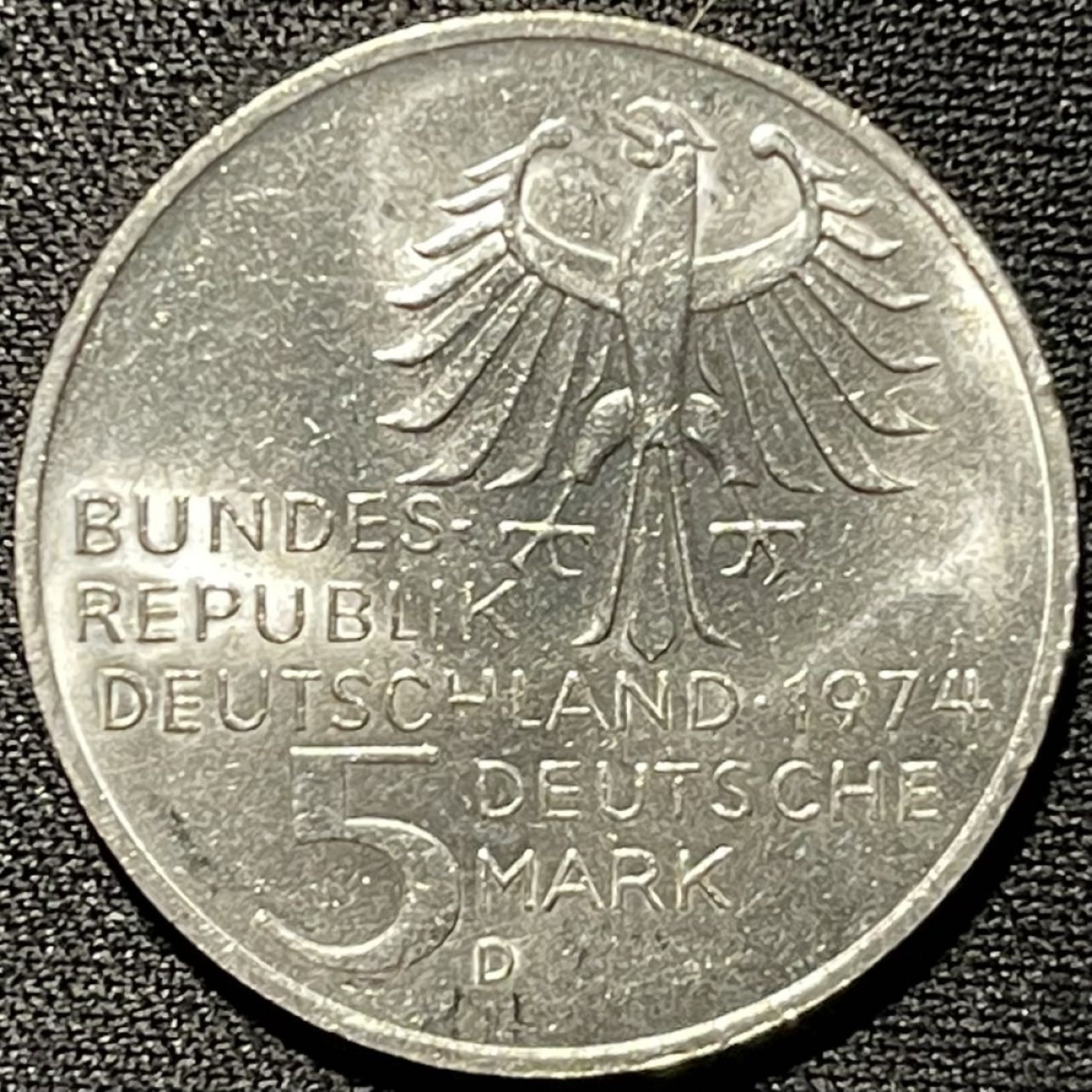 紫瑗钱币——第251期拍卖 联邦德国 1974年 D厂 康德诞辰250周年 5马克 11.2克 0.625银 UNC