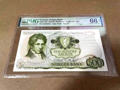 【Blue Auction】✨世界纸币精拍第285期——元宵节专场【精】 - 【初版A0冠】挪威 1978年500克朗 PMG66EPQ 亚军分 阿贝尔 非常漂亮 