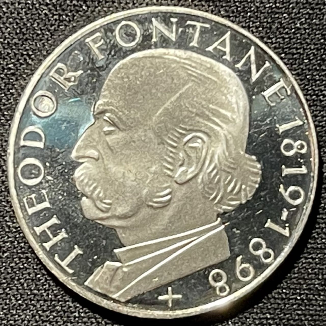 紫瑗钱币——第251期拍卖 联邦德国 1969年 G厂 诗人丰坦·西奥多诞辰150周年 5马克 11.2克 0.625银 精制