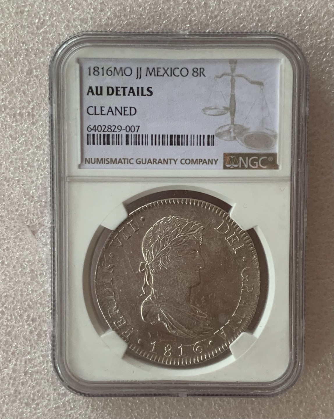 瓶子🏺第77期拍卖会 墨西哥1816年费迪南七世8里尔双柱大银币