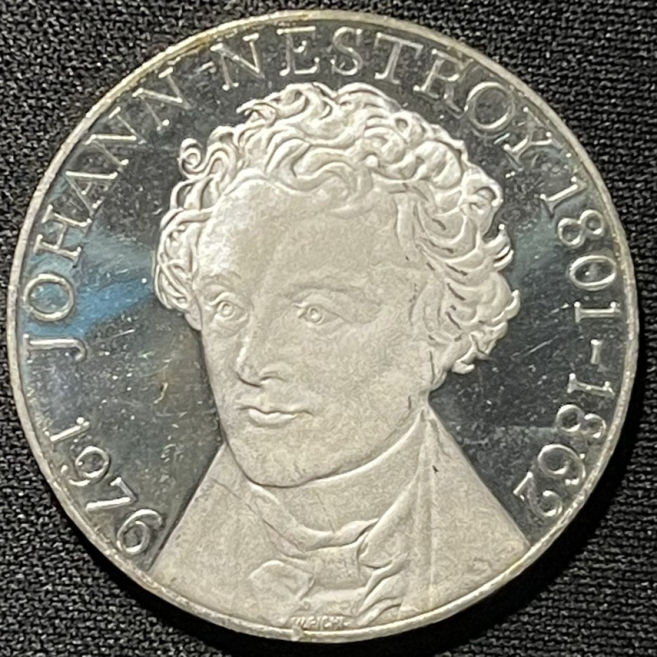 紫瑗钱币——第251期拍卖 奥地利 1976年 音乐家 约翰·内斯特洛伊175周年 100先令 24克 0.64银 精制