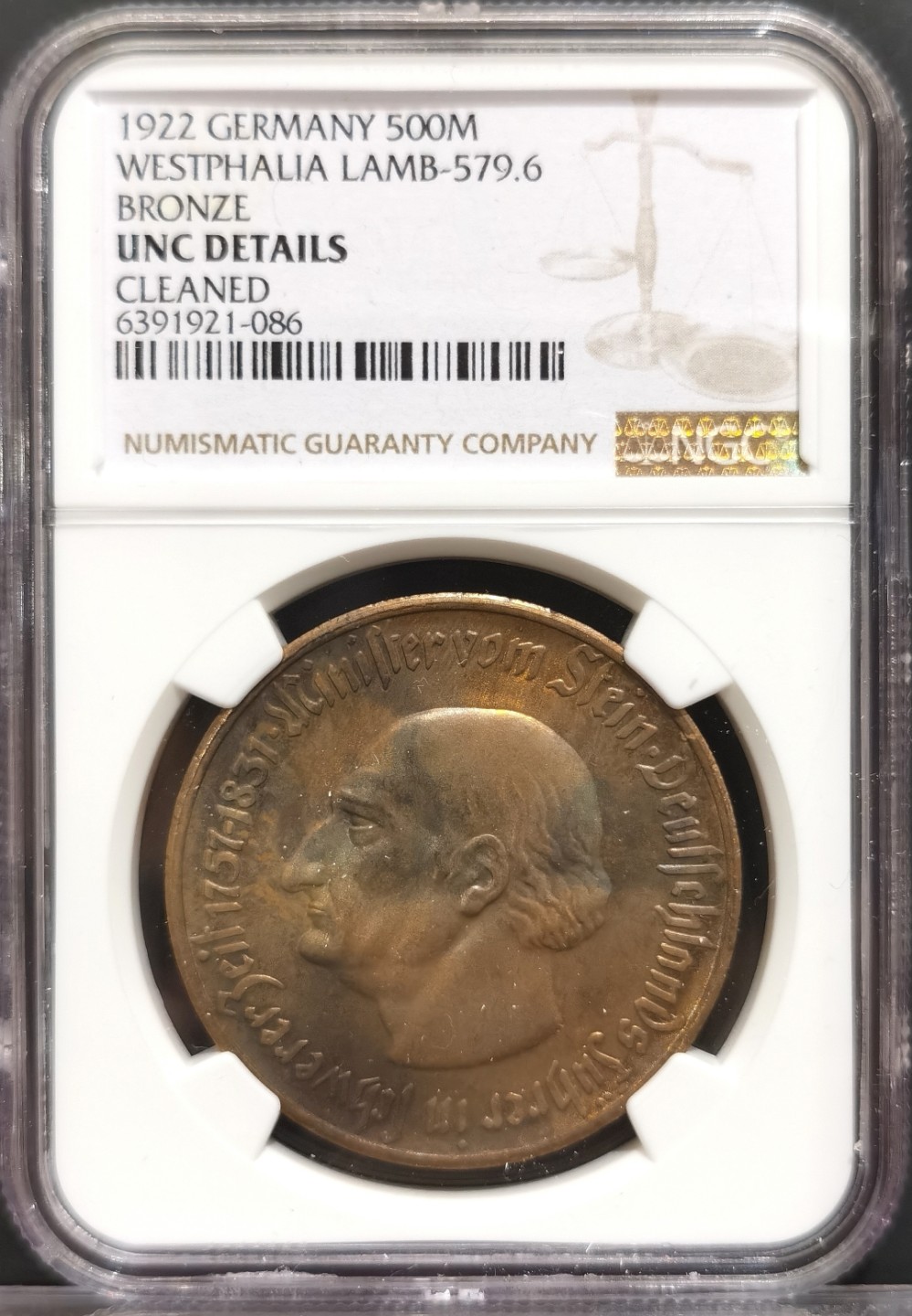 兔年首拍——博洋堂世界钱币拍卖第014期（全场包邮） NGC UNCD 德国德紧时期1922年威斯特伐利亚马币500马克黄铜币