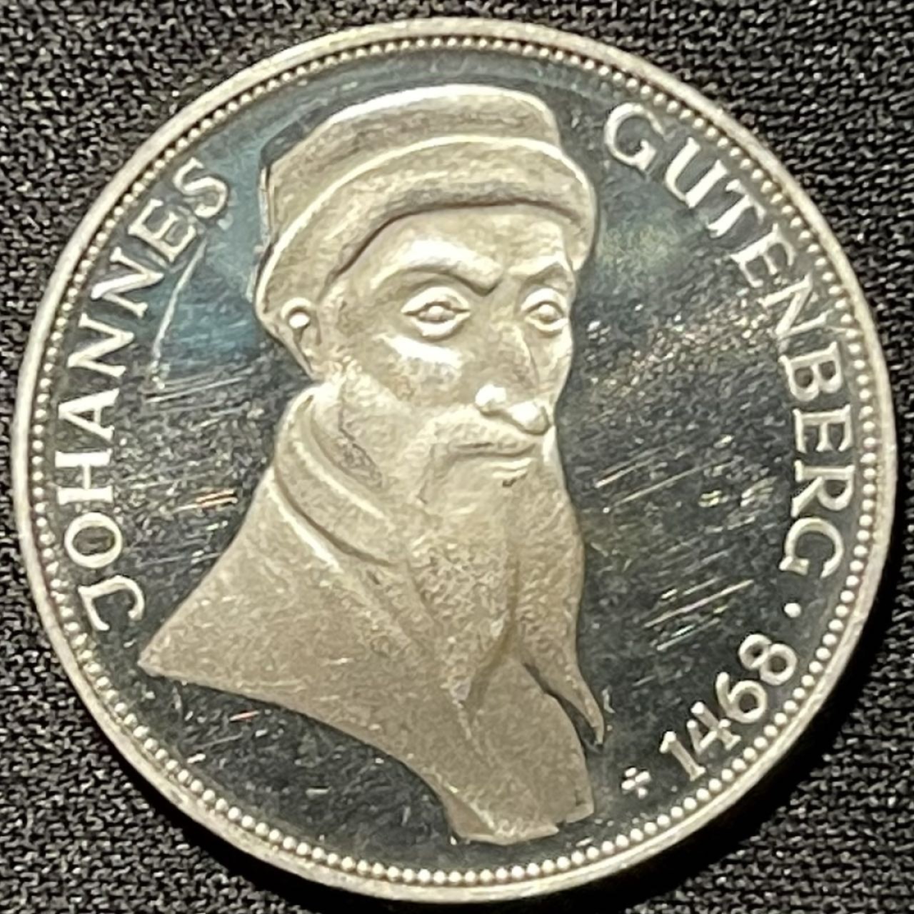 紫瑗钱币——第251期拍卖 联邦德国 1968年 G厂 古登贝格500周年 5马克 11.2克 0.625银 精制