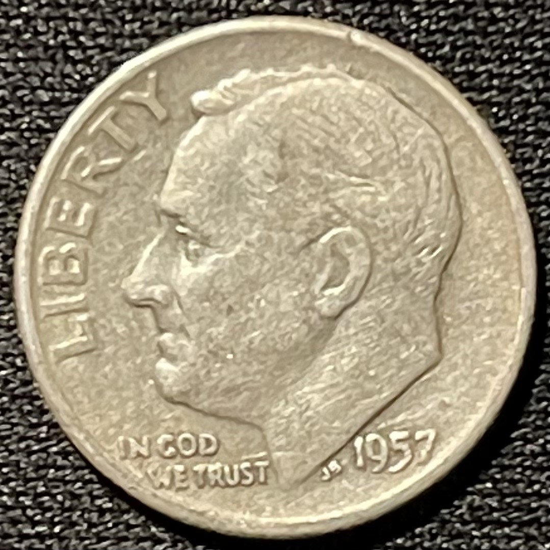 紫瑗钱币——第261期拍卖  美国 1957年 D版 罗斯福 10美分 2.5克 0.9银 