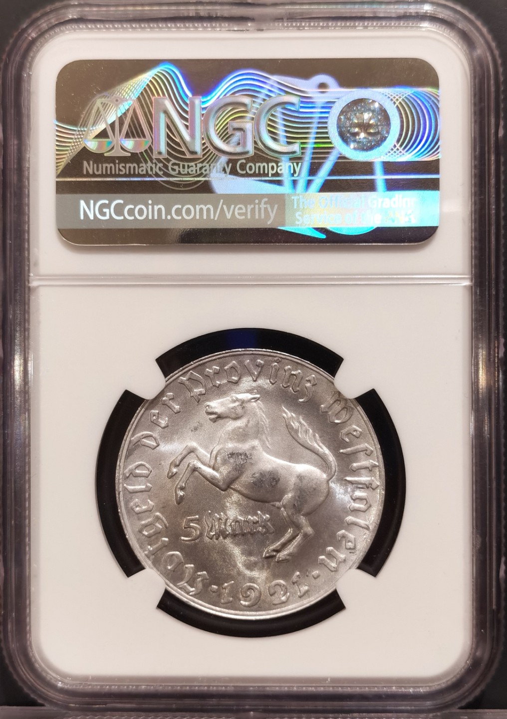 兔年首拍——博洋堂世界钱币拍卖第014期（全场包邮） NGC MS63 德国德紧时期1921年威斯特伐利亚马币5马克铝币